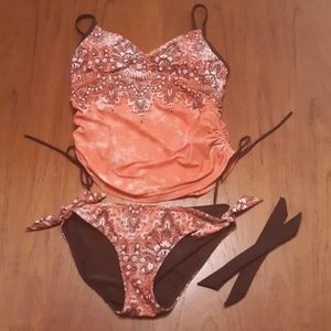 Prana Boho Tankini Medium Coral & Brown